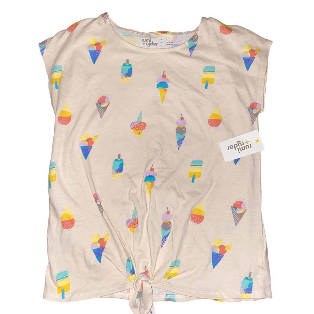 Girls Rumi + Ryder Ice Cream Summer Short Sleeve Tee M 8-10 Peach Multicolor NWT